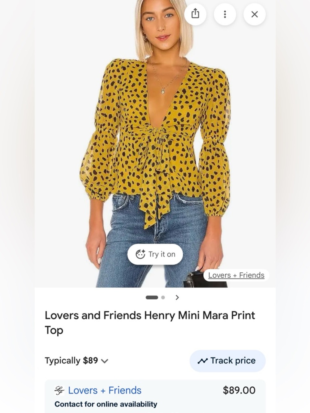 Lovers + Friends Mustard Tie-Front Peasant Blouse
